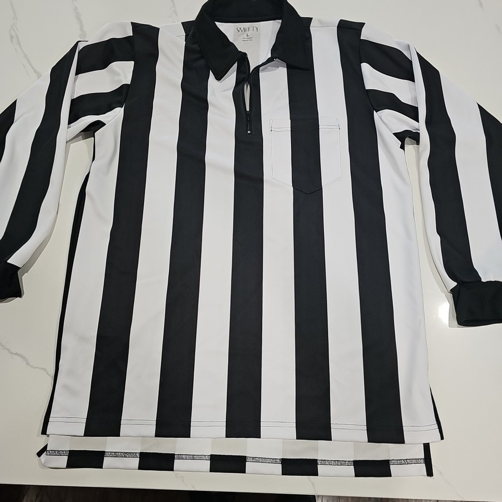 Smitty 2" Black White Stripe Single Layer Football Referee Long-Sleeve Shirt L